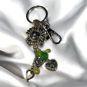 Silver Gold Tone Floral Heart Keychain Bag Clip Accessory NEW Retro Deadstock